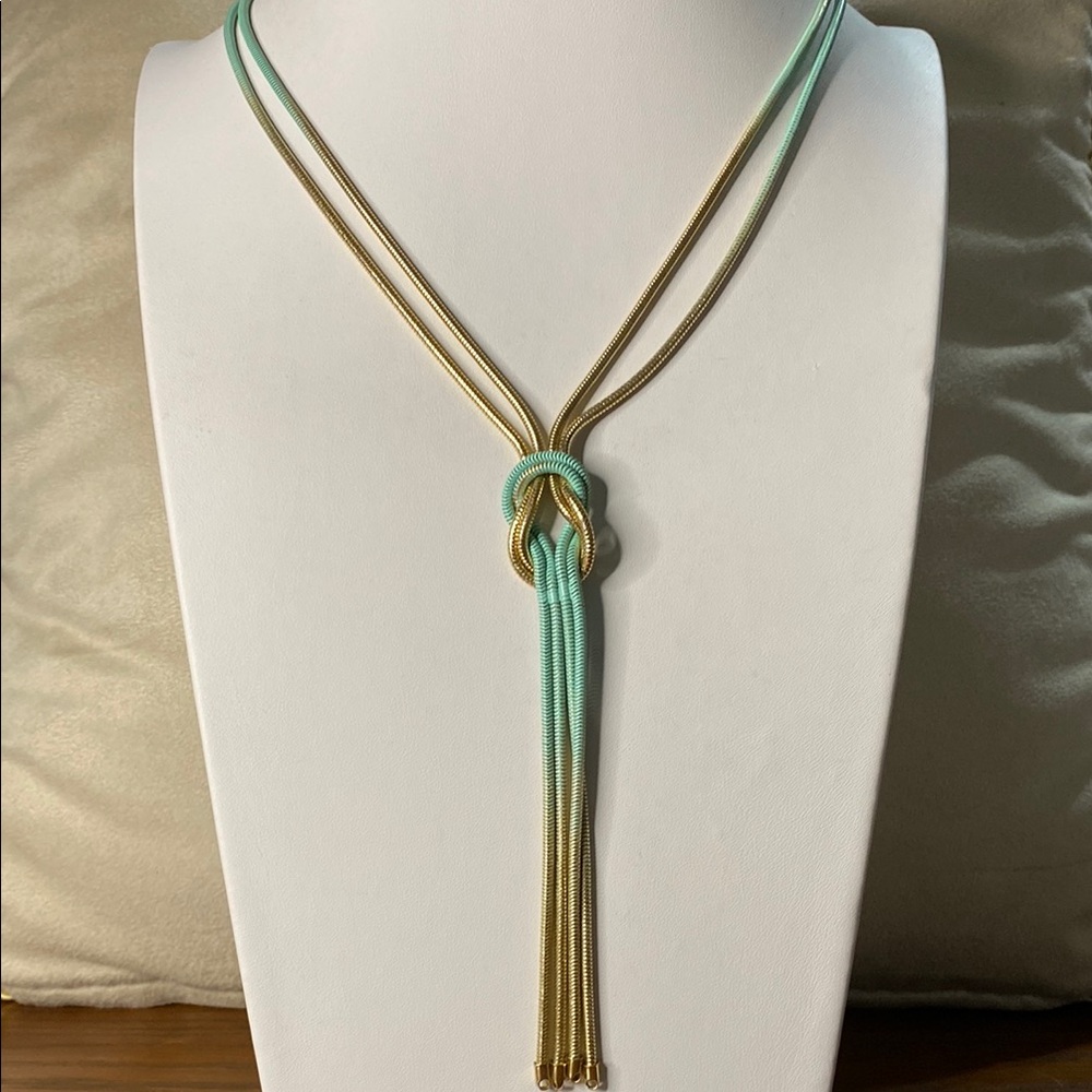 10/$10 Gold tone and Mint Knot metal Necklace